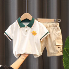 新款男女宝小太阳棉质短袖套装薄款婴儿小童POLO衫短裤两件套批发