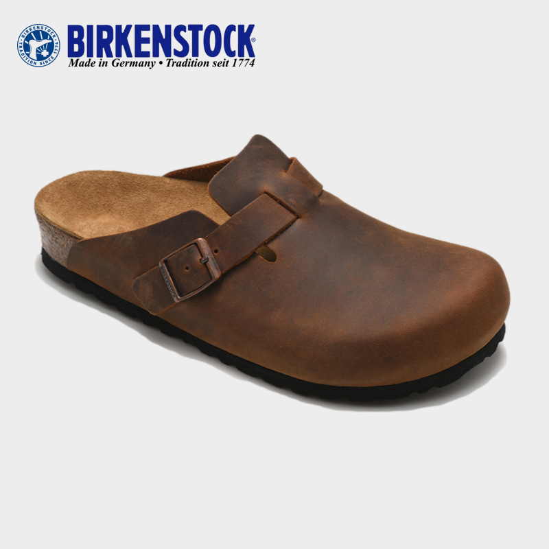 New Large Buckle Wrapped-up Shoes Soft-soled Cork Flat Shoes Slippers Boston Cowhide Cork Lazy Sandals
