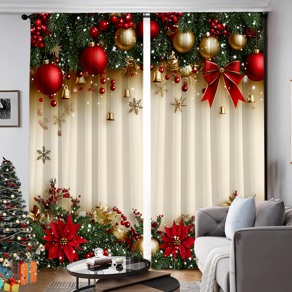 Amazon transfronteriza impresión digital de cortinas de Navidad sombreado decoración de Navidad europea y americana TEMU