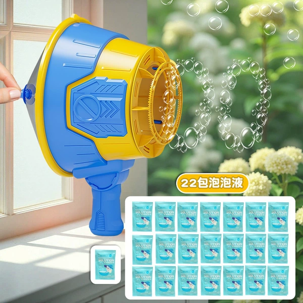 Blue bubble machine, bubbles