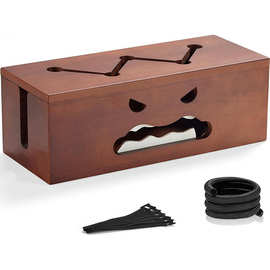 木质插线板收纳盒充电线收纳神器家用木制理线盒桌面集线盒