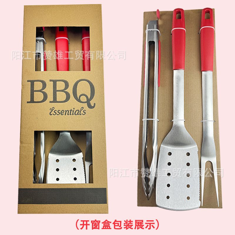 Nuevo conjunto de herramientas de barbacoa de acero inoxidable para barbacoa al aire libre, caja de ventana abierta para herramientas de barbacoa