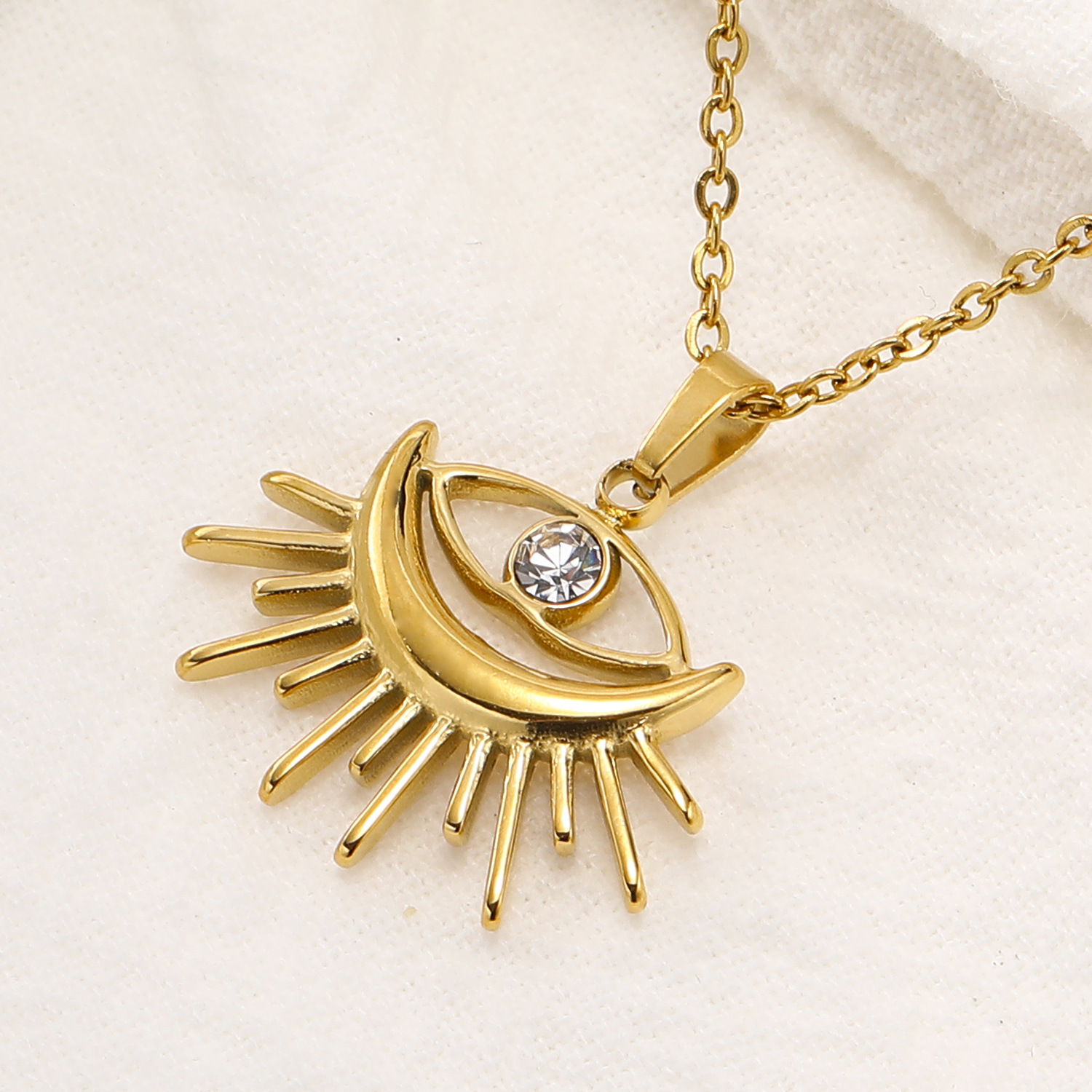 304 Stainless Steel Pendant Material Zircon Inlay Material Real Gold Plated Devil's Eye Star Moon 304 Stainless Steel Vintage Style Waterproof Non Tarnish 304 Stainless Steel Pendant Necklace