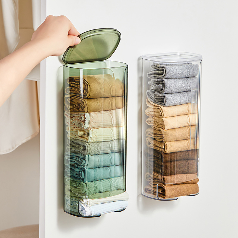 Caja de almacenamiento de ropa interior montada en la pared para uso doméstico, organizador sin taladro para calcetines, ropa y pantalones cortos, caja de almacenamiento colgante.