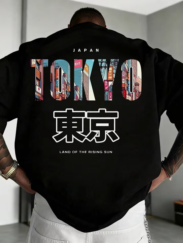 Summer Japanese Tokyo Letter Print Cotton T-Shirt Men's Short Sleeve T-Shirt O-Neck Soft Top Casual Men's Clothing Summer Japanese Tokyo Letter Print Cotton T-Shirt Men's Short Sleeve T-Shirt O-Neck Soft Top Casual Men's Clothing