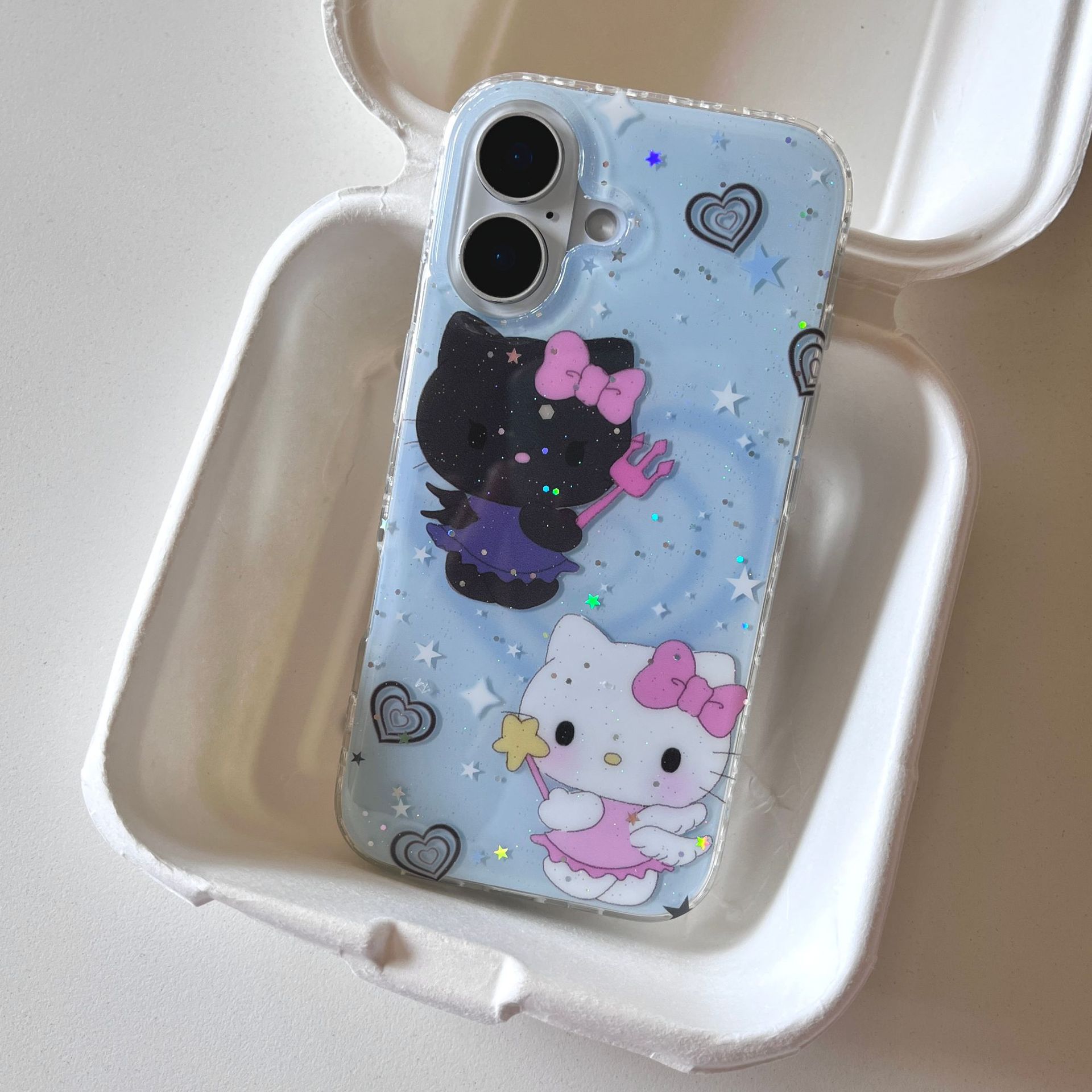 Dibujos animados azul diablo ángel KT gato para Apple 15ProMax funda para teléfono móvil 16Pro nicho 14/13 nuevo 16