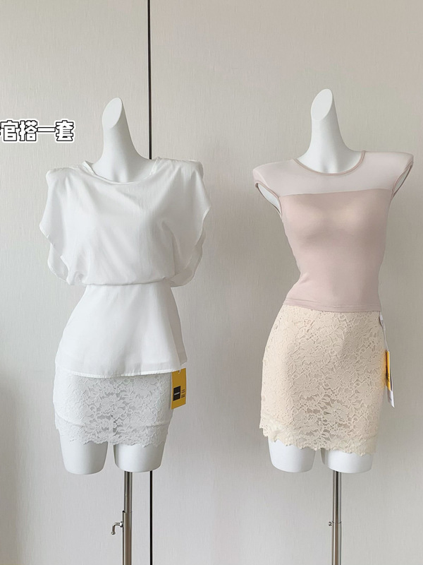 【娇软姐姐】白色蕾丝包臀短裙女温柔气质感弹力含裤里半裙|undefined
