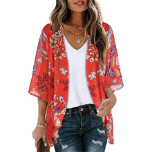 W 11328 Printed Chiffon Beach Cover Up Bikini Cover Up ӡ��