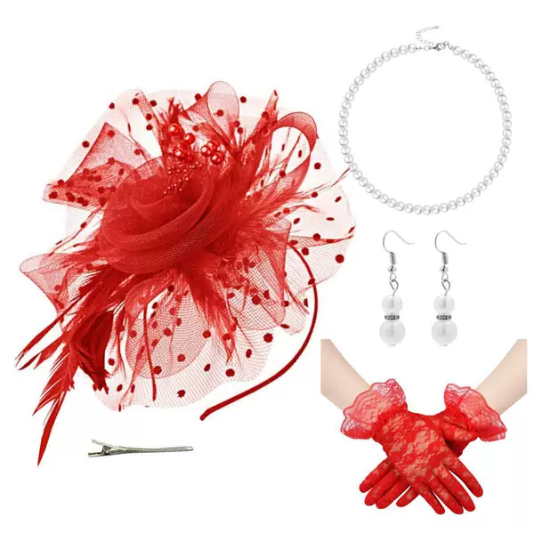 Amazon's Best-Selling European and American Headwear, Mesh French Retro Headband Gloves, Wedding Elegant Pearl Necklace Set