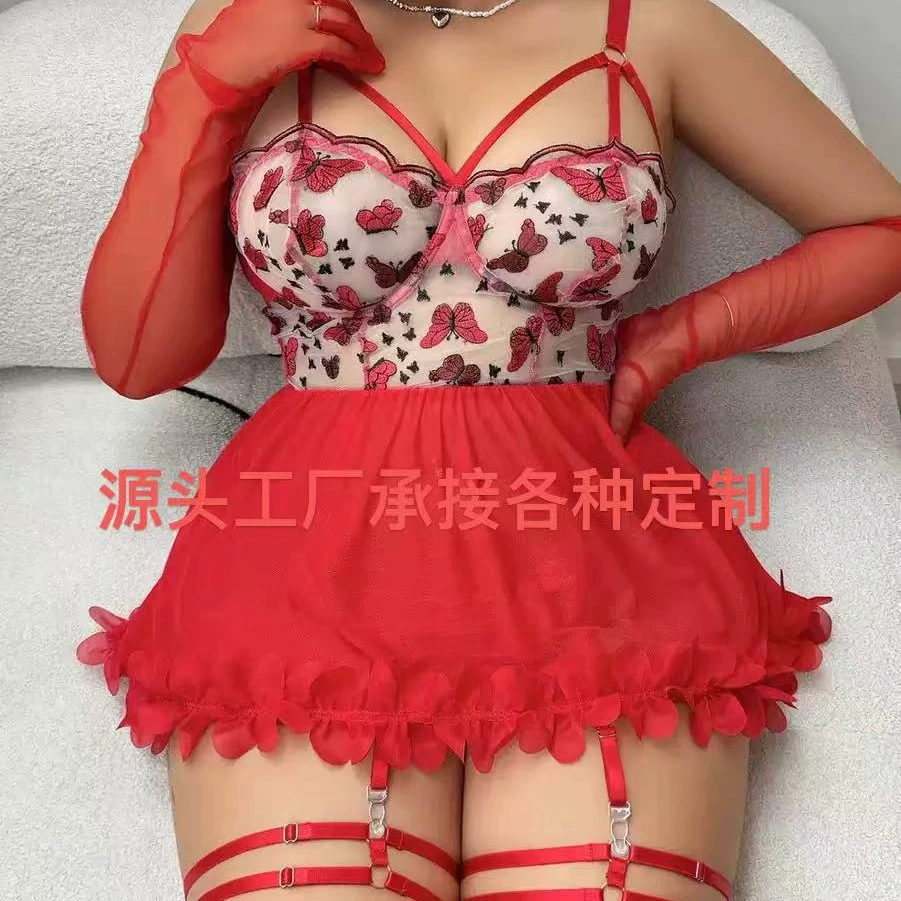 M737 Европейская и американская сексуальная юбка на подтяжках, соблазнительная страстная кружевная вышивка, сетчатая прозрачная сексуальная юбка на подтяжках, костюм