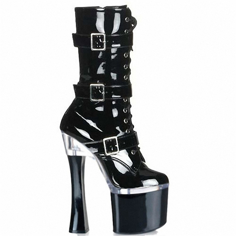 20cm inferior grueso tres cinturón botas cortas, zapatos de baile pole dance modelo pasarela sexy