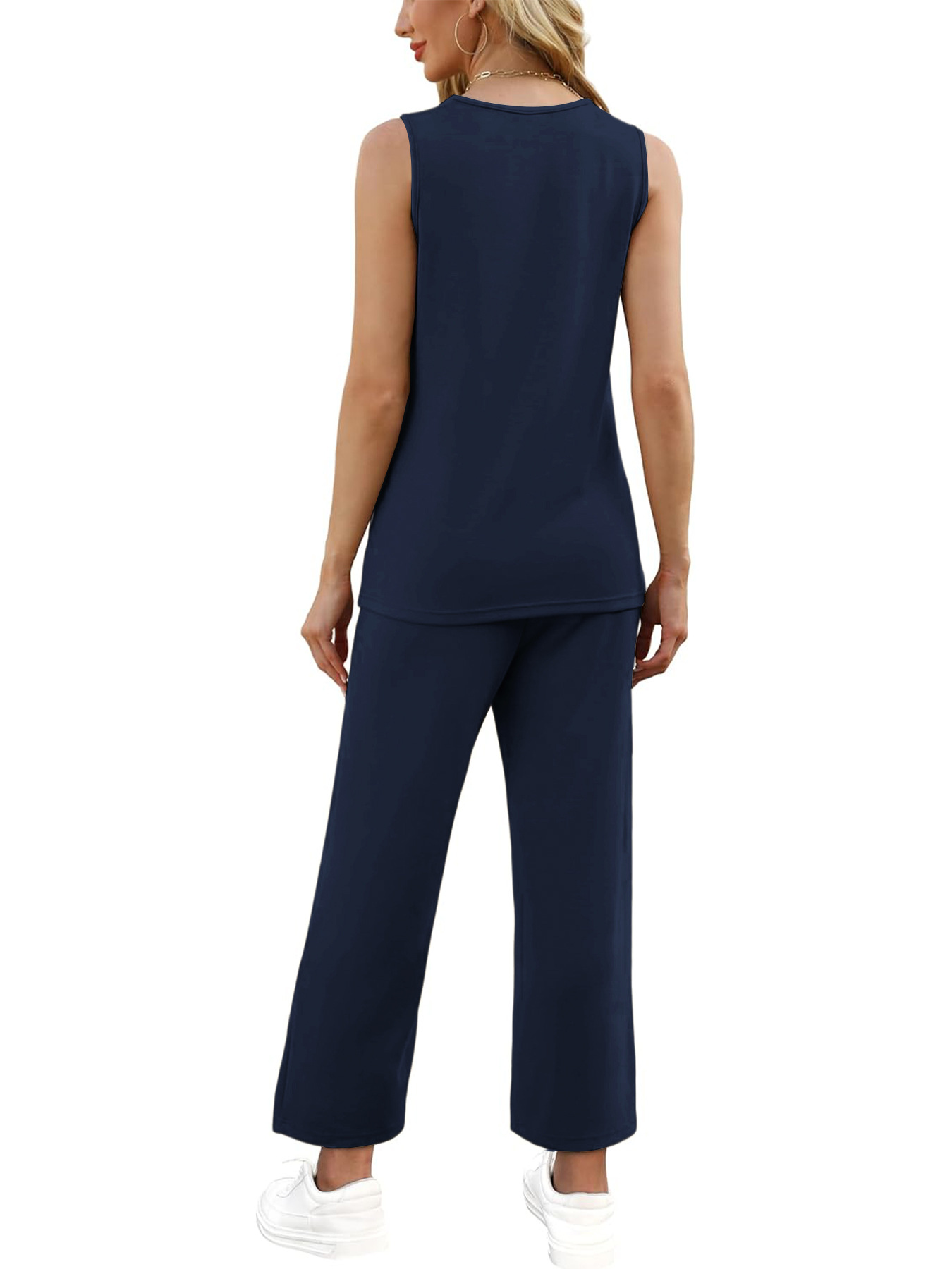 Sleeveless Hoodie & Pants Set For Women, Loose Fit Casual Jogger Outfit, Waffle Knit Cropped Top And Lounge Shorts Two Piece_ecoleips.com