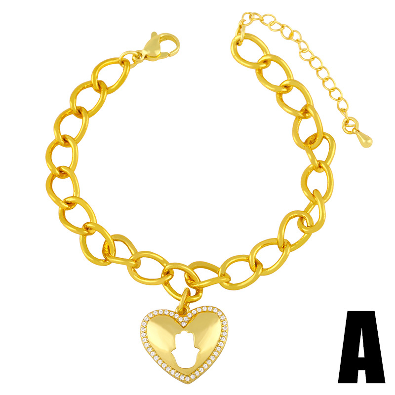 Bohemian Heart-shape Thick Chain Copper Inlaid Zircon Bracelet Wholesale display picture 6