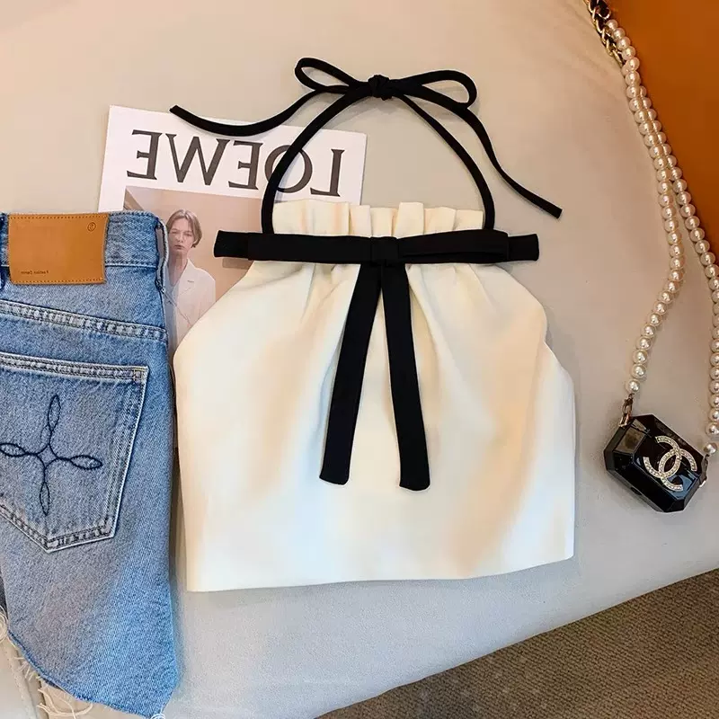 女童夏季新款蝴蝶结挂脖吊带背心甜美风儿童时尚小吊带别致挂脖潮