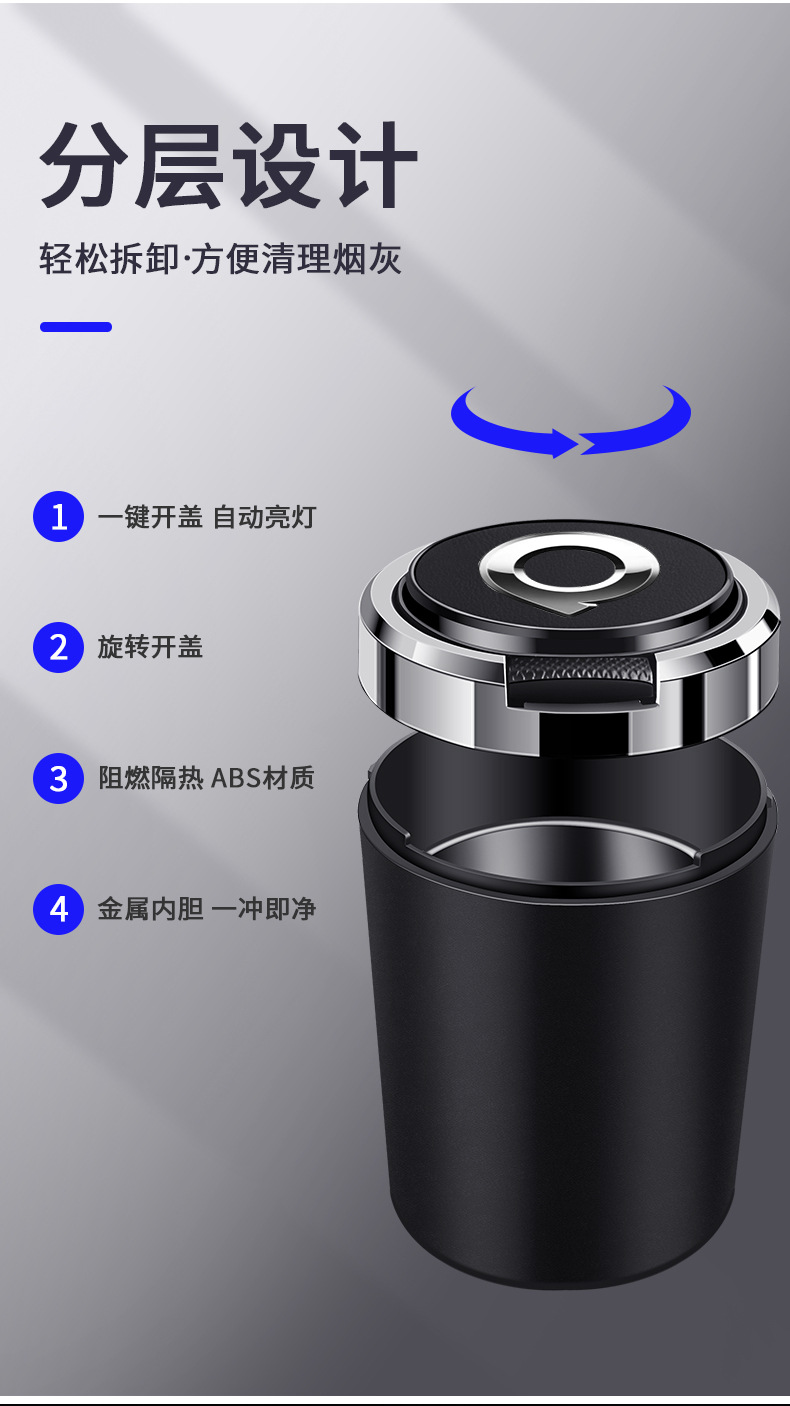 Suitable for Great Wall Cannon Car Ashtray with Cover Metal Inner Tank Flame Retardant Personalized Car Ashtray Car Interior Supplies