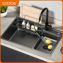 卡贝日式大单槽厨房家用洗菜盆304不锈钢台下多功能黑色加厚水槽