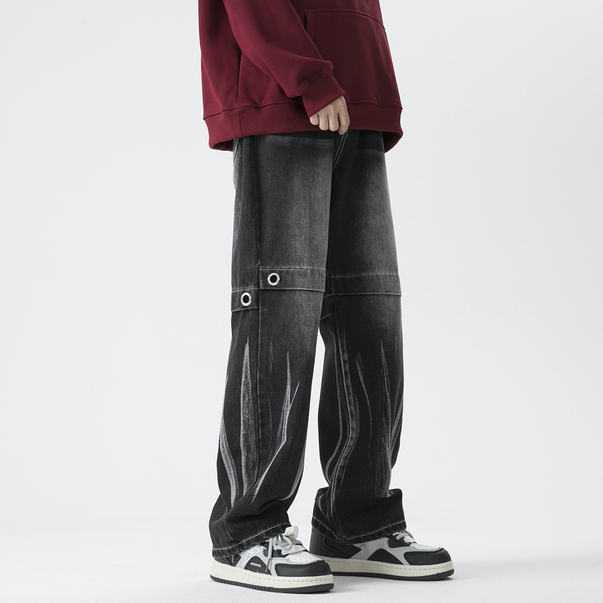 Men's Jeans Patchwork Tie Dye Gradient Loose Straight Leg Pants_voghion.com