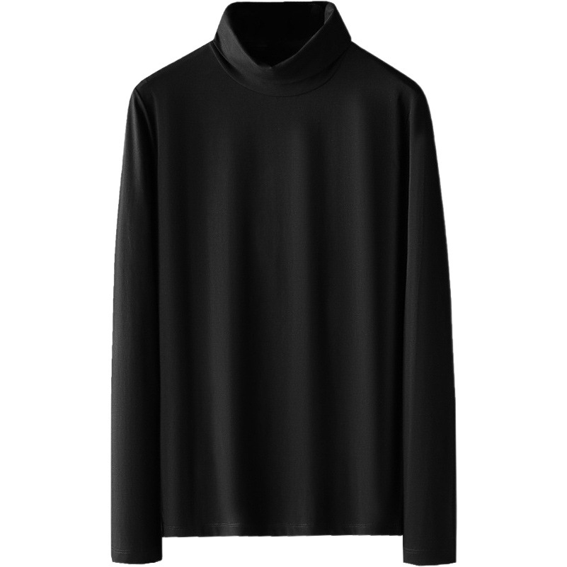 Modal Camiseta de manga larga de los hombres de moda de color sólido blanco otoño camisa media Camiseta cuello alto Medio cuello ropa de otoño