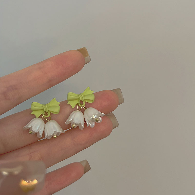 Date Occasion Alloy Material Sweet Flower Bow Knot Plating Alloy Artificial Pearls Drop Earrings