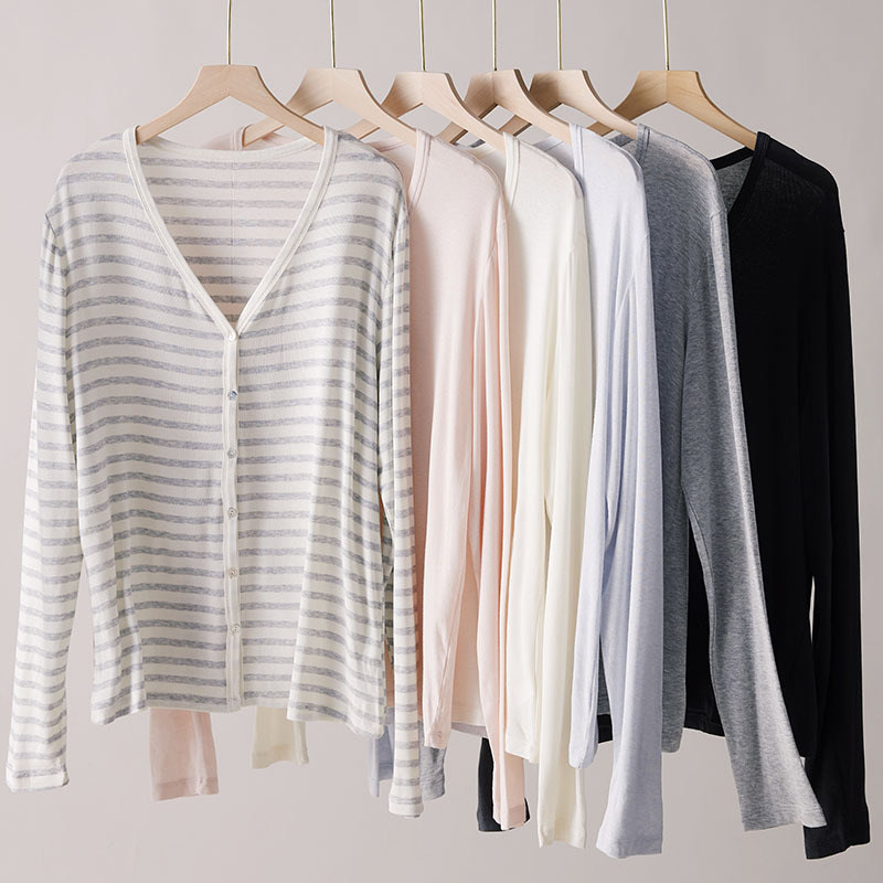 Custom-made silk wool knitted cardigan for women, spring/summer V-neck thin cover-up with striped sun protection top Custom-made silk wool knitted cardigan for women, spring/summer V-neck thin cover-up with striped sun protection top