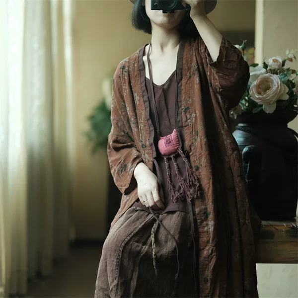 Luoguni Literary Retro Light Custom-Made Old-Fashioned Cotton Gauze Loose Lace-Up Cardigan 2065 Worry-Free