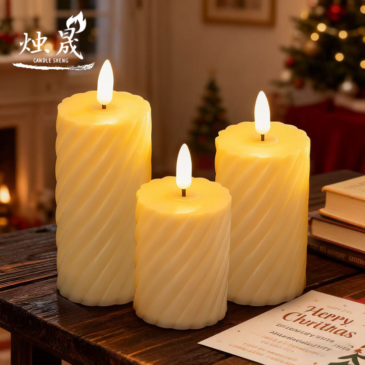 Candlas electrónicas sin llama de plástico espiral de pilares romanos de navidad decoración del hogar luces de atmósfera de vacaciones