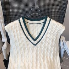 V领背心衬衫搭配2024新款春季叠穿学院风马甲针织背心女藏青色