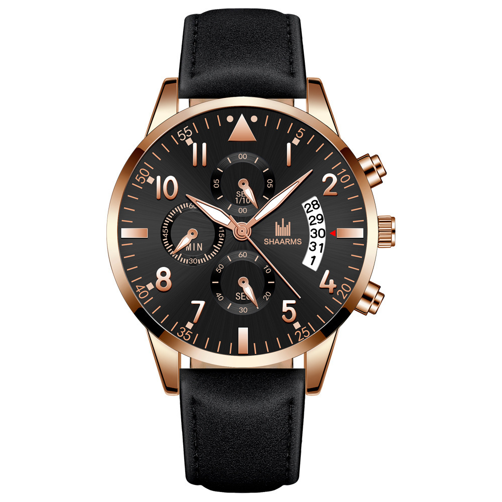 Quartz Movement Eye, Solid Color Pattern Men's Gender Business Style Business Eye Solid Color Buckle Imitation Leather Belt Strap Quartz Watch