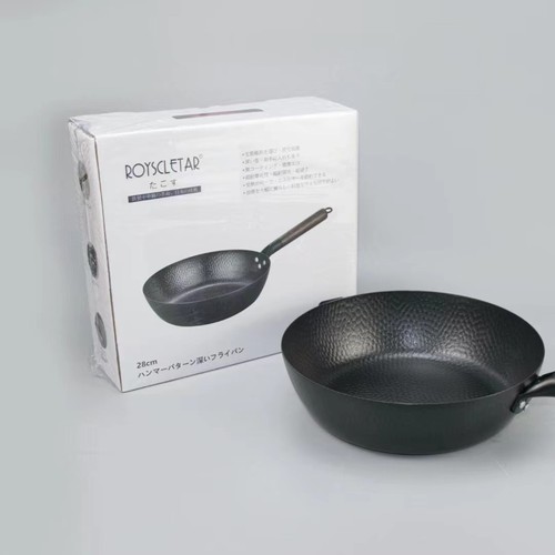 Japanese set iron frying pan 28cm core set iron uncoated smokeless pot handmade fish scale pattern household non-stick pan