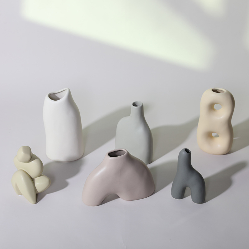 Nórdico simple ins estilo florero de cerámica simple personalidad creativa Sala entrada en forma pequeño calibre decoración la flor