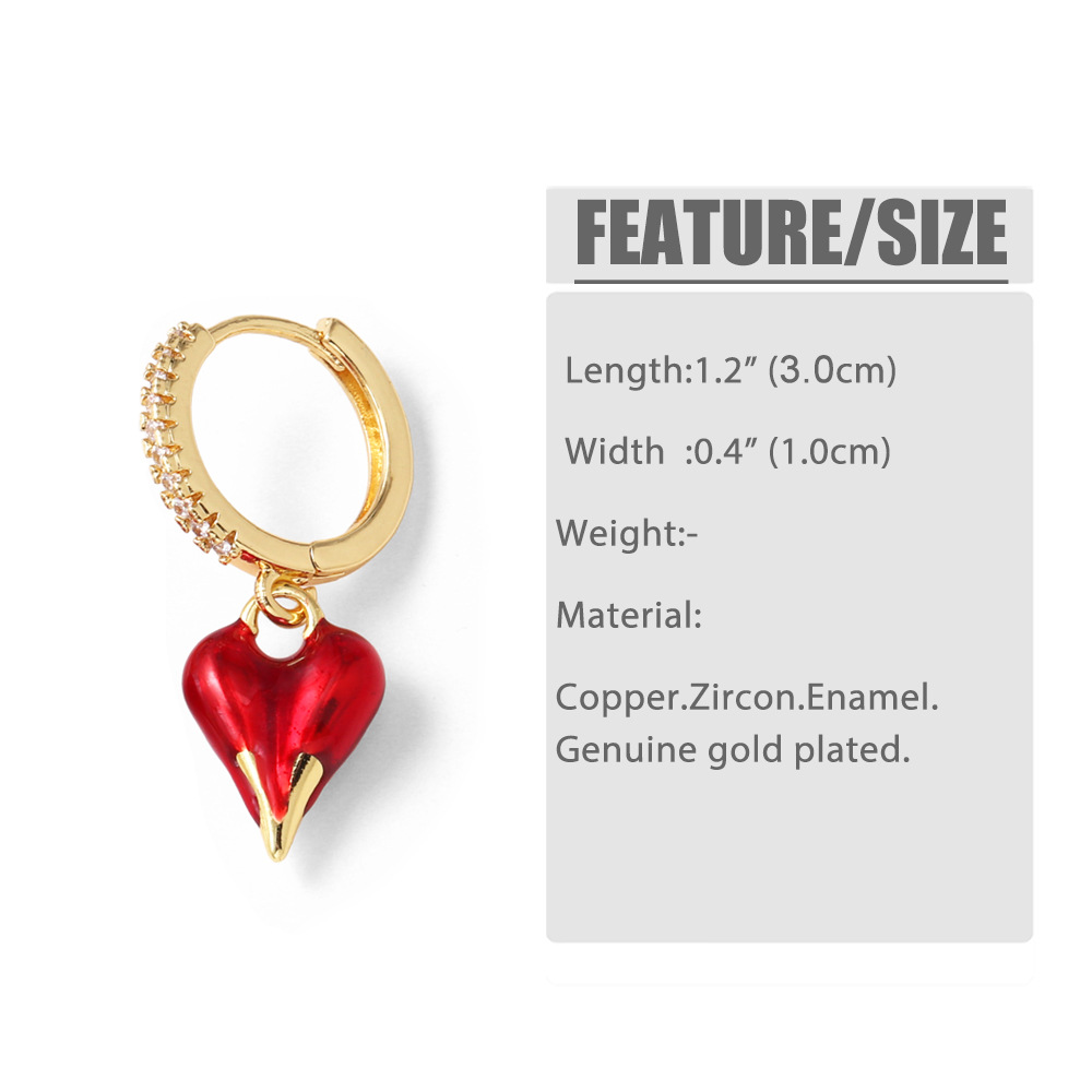 11g Weight Copper Ear Needle Material 1 Pair Cute Heart Shape Enamel Plating Copper Drop Earrings