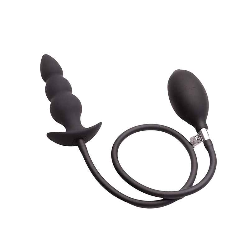Inflatable Anal Beads Plug with Three Beads, Silicone Body, Black — detail image 21