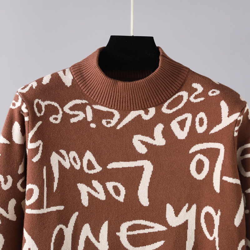 Women Clothing Autumn Winter Knitted Pullover Long Sleeve Letter Graphic Graffiti Sweater Dress