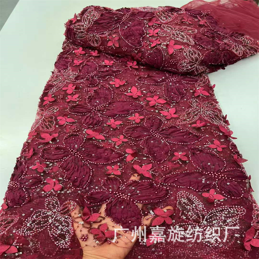 Tela bordada con lentejuelas y cuentas en forma de mariposa 3D hecha a mano, con borde colgante, para vestidos de novia, vestidos de damas de honor, ropa formal infantil y tela de encaje. image 6