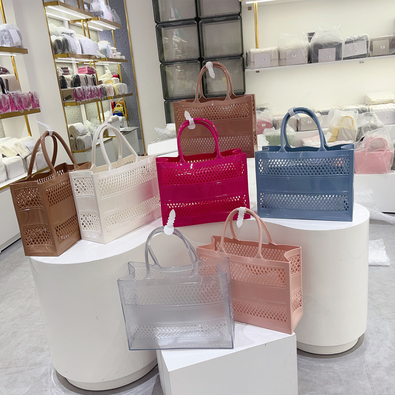 2025 New Summer Shopping Basket Satchel Jelly Bag Extra Large Capacity Basket Storage Basket Enlarged Cut Out Beach Bag