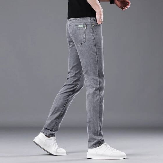 Hong Kong Summer Thin Tencel Jeans Men's Slim-fit Straight Trendy Brand Summer Men's Smoky Grey All-match Long Pants