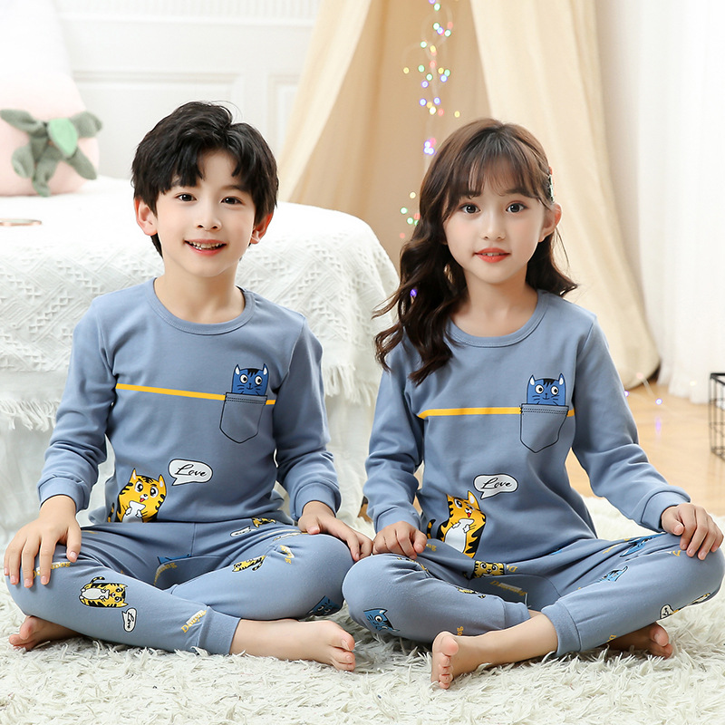 DX 그레이 블루 타이거 잠옷 세트