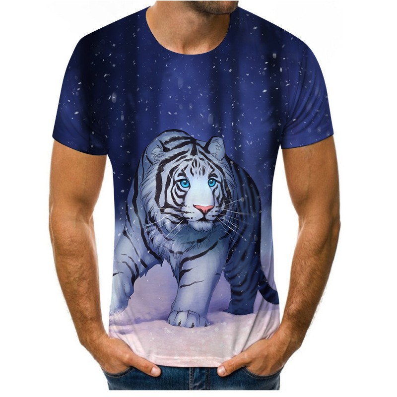 Venta caliente Forest Beast 3D impresión digital hombre calle salvaje hombro recto jersey transpirable suelta camiseta de manga corta