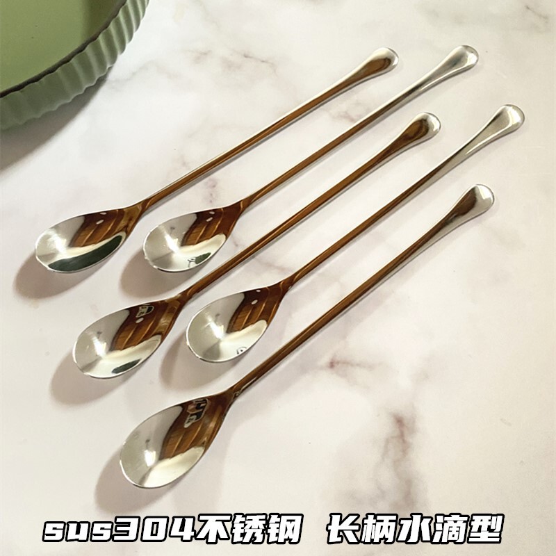 304ステンレス鋼商用シェフ長柄スプーン調味料スプーン攪拌スプーンベビーかわいい金属コーヒースプーン贈り物|undefined