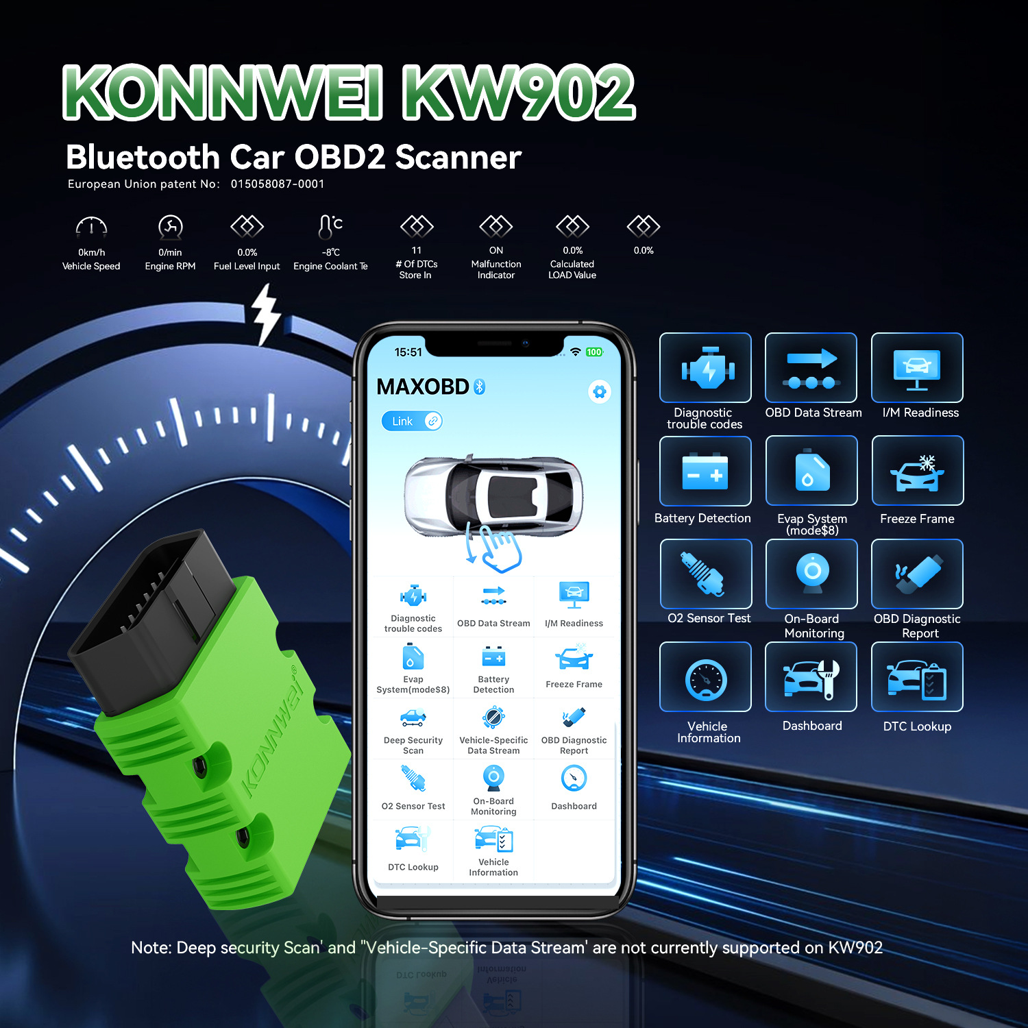 KW902 蓝牙4.0 5.0 5.2ELM327 OBD2IOS/安卓双模汽车故障检测诊断