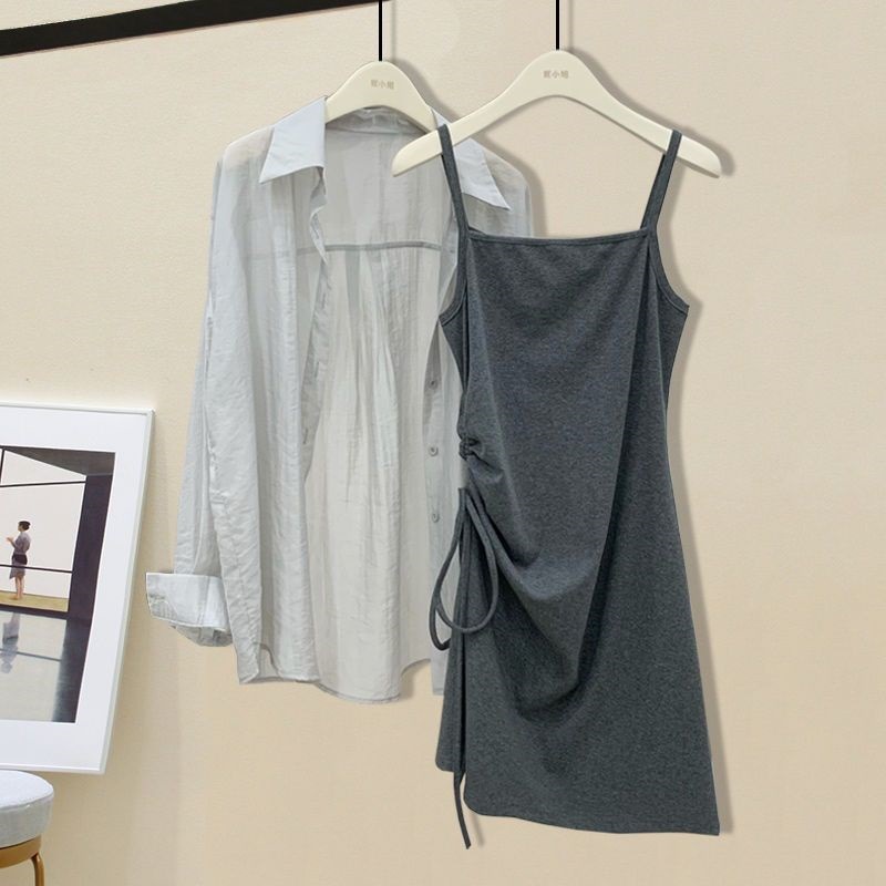 (2개) 플러스 사이즈 여성의 가을 세트 여성의 2023 새로운 디자인 느낌 뜨거운 소녀 섹시한 스커트 셔츠 투피스 세트