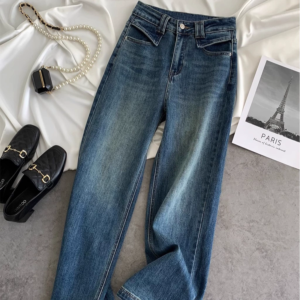 Лето 2025, корейские узкие прямые джинсы Dongdaemun с высокой талией, женские свободные узкие брюки с широким подолом