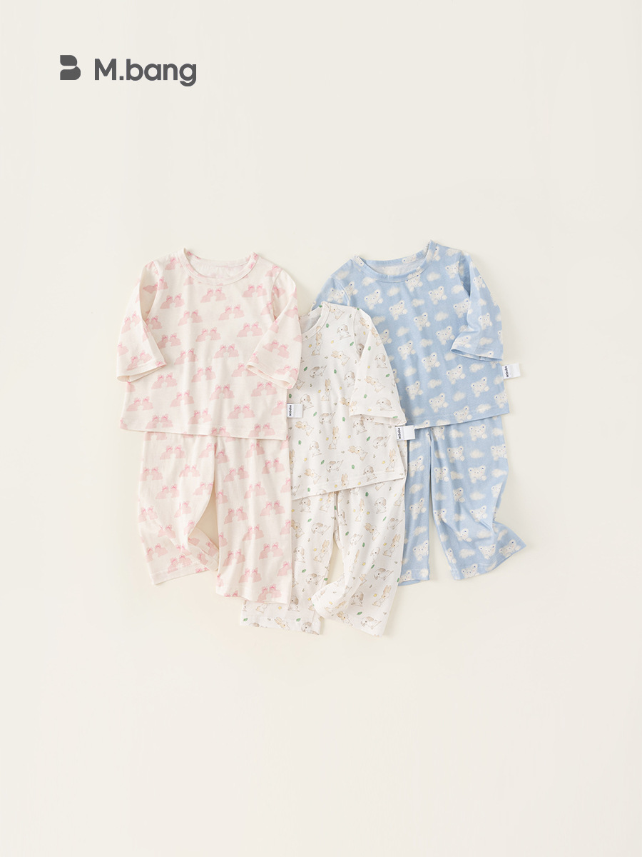 Yubao ropa para niños pijamas para niños verano estilo fino estampado de dibujos animados traje de servicio a domicilio bebé de dos piezas XT24362