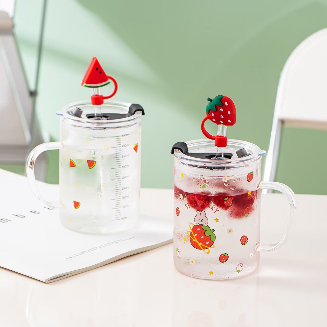 Taza de paja de vidrio de fruta de verano escala regalo oficina taza de limón personalidad simple taza de alto aspecto