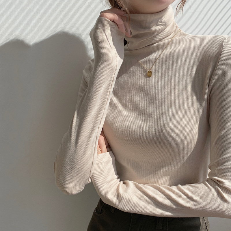 클래식하고 시대를 초월한 만능 하이넥 여성용 긴팔 티셔츠 2026 가을 겨울 신상 슬림핏 이너웨어 면탑