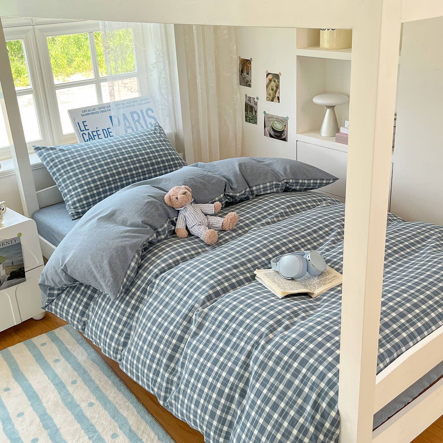 Cama teñida con hilo de algodón Juego de sábanas de algodón de tres piezas Funda de edredón 2025 Nuevo dormitorio de estudiantes Ropa de cama individual y doble