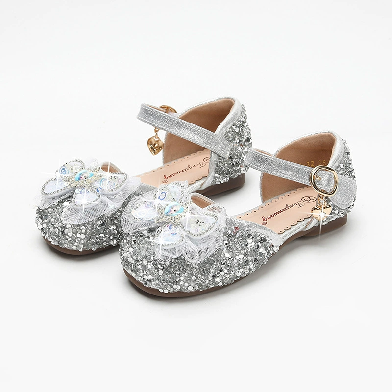 Сандалии Baotou для девочек, новые летние детские туфли принцессы Эльзы, туфли на мягкой подошве с кристаллами, кожаная обувь для маленьких девочек