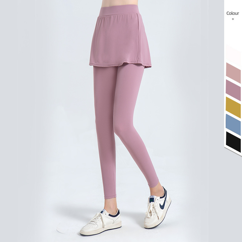 2024 primavera y verano nuevos pantalones de yoga de dos piezas falsos de secado rápido falda de tenis nube de cintura alta transpirable Pantalones deportivos ajustados