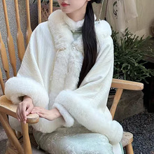 春秋款搭配短款旗袍连衣裙披风女时尚针织毛领斗篷披肩开衫上衣女
