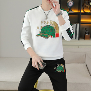 European station men's embroidery sweater casual pants suit autumn 2023 new fashion brand men's clothing set